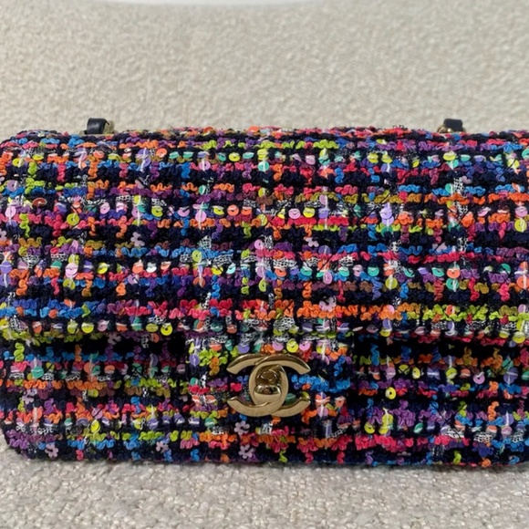 CHANEL Handbags - Authentic CHANEL Tweed Quilted Mini Rectangular Flap Navy Blue Multicolour